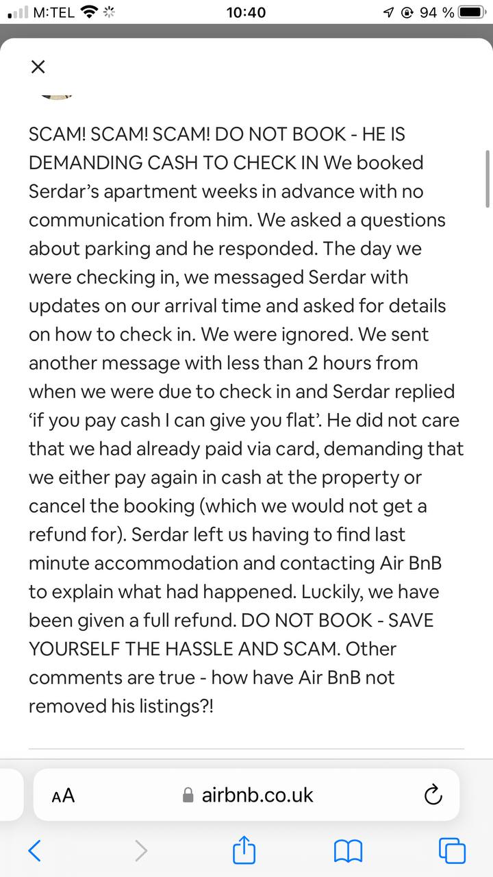 Serdar Kaksi AirBnB Reviews